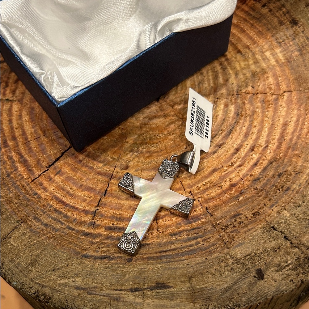 Mother of Pearl Cross Sterling Silver Cross Pendant!